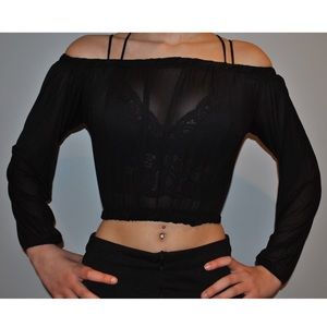 3 for $15☀️ Sheer Black Crop Top